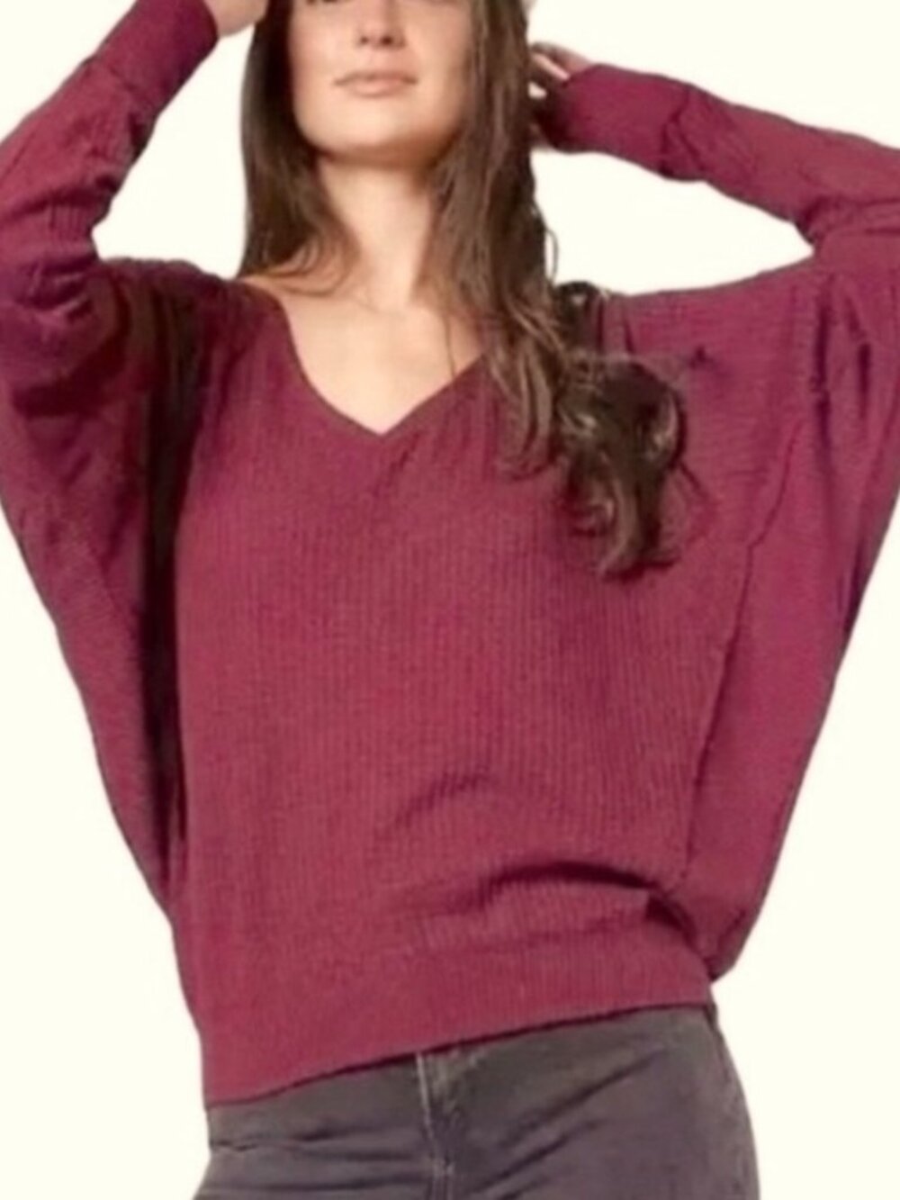 Free People Santa Clara Thermal Long Sleeve Women Top, Mulberry Size Medium, NWT